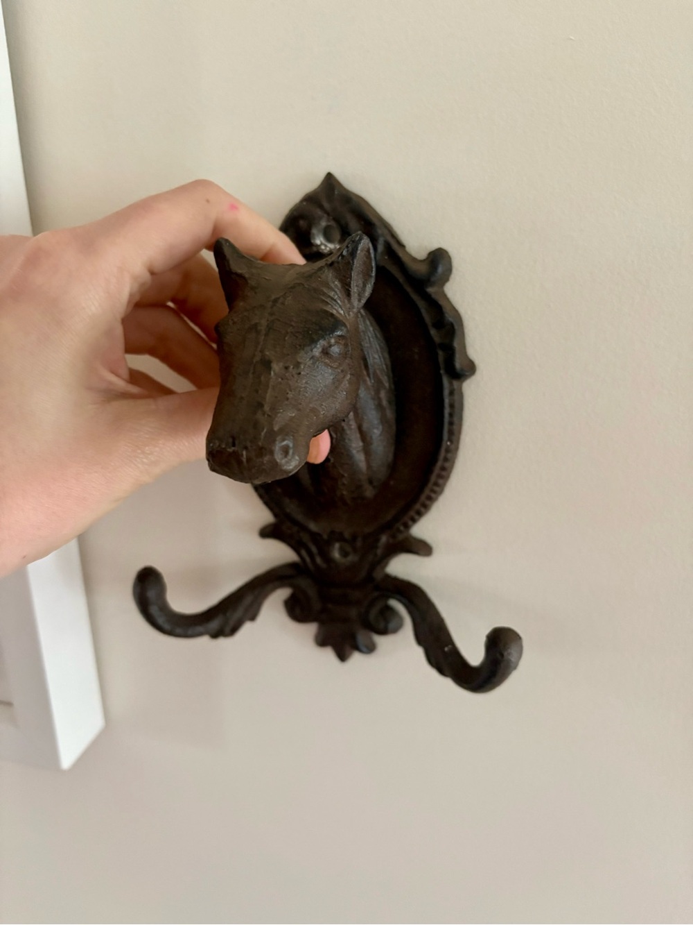 Cast Iron Horse Head Wall Double Hook - Rustic Black